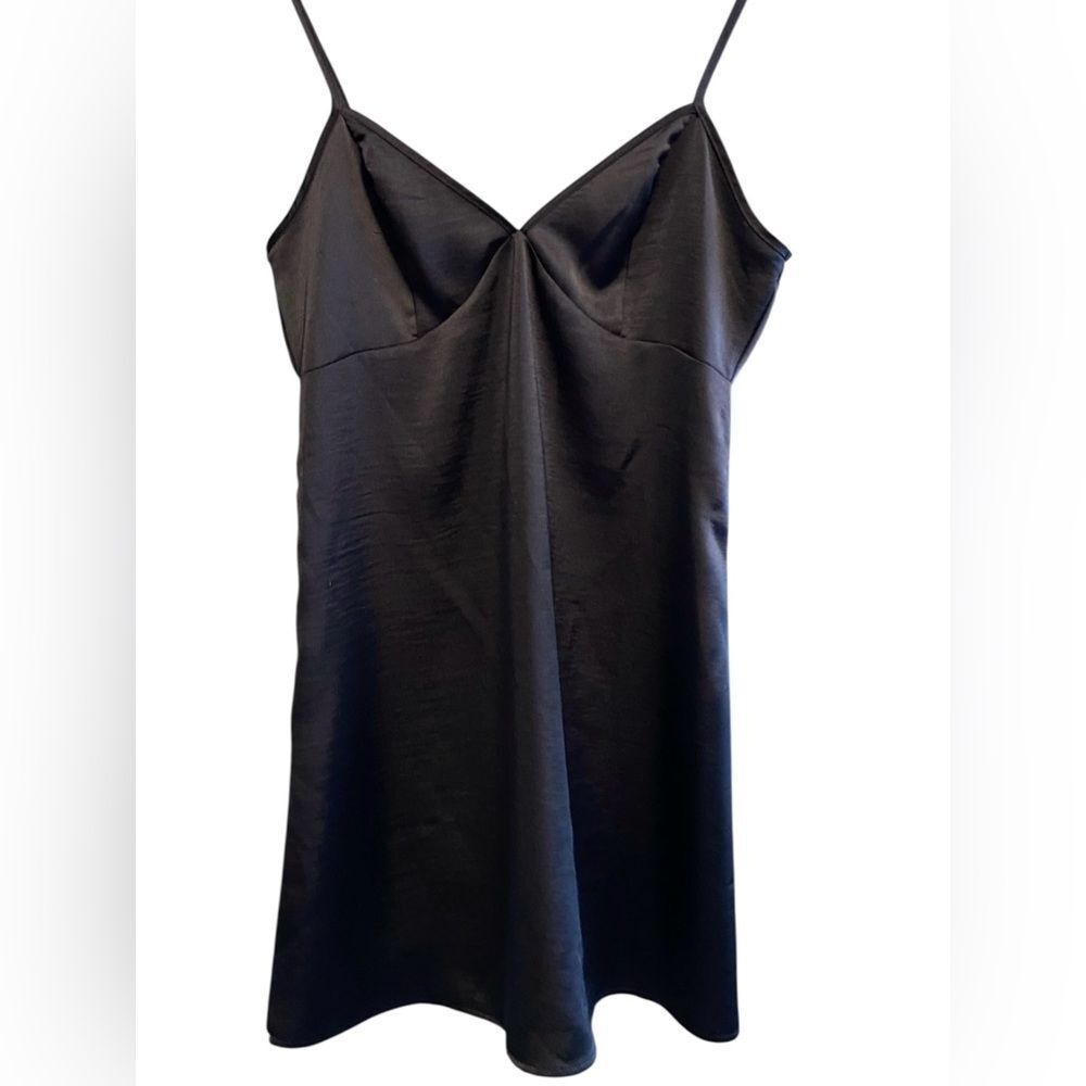Forever 21 Black Satin Slip Dress Size M Coquette Whimsigoth Party Cocktail